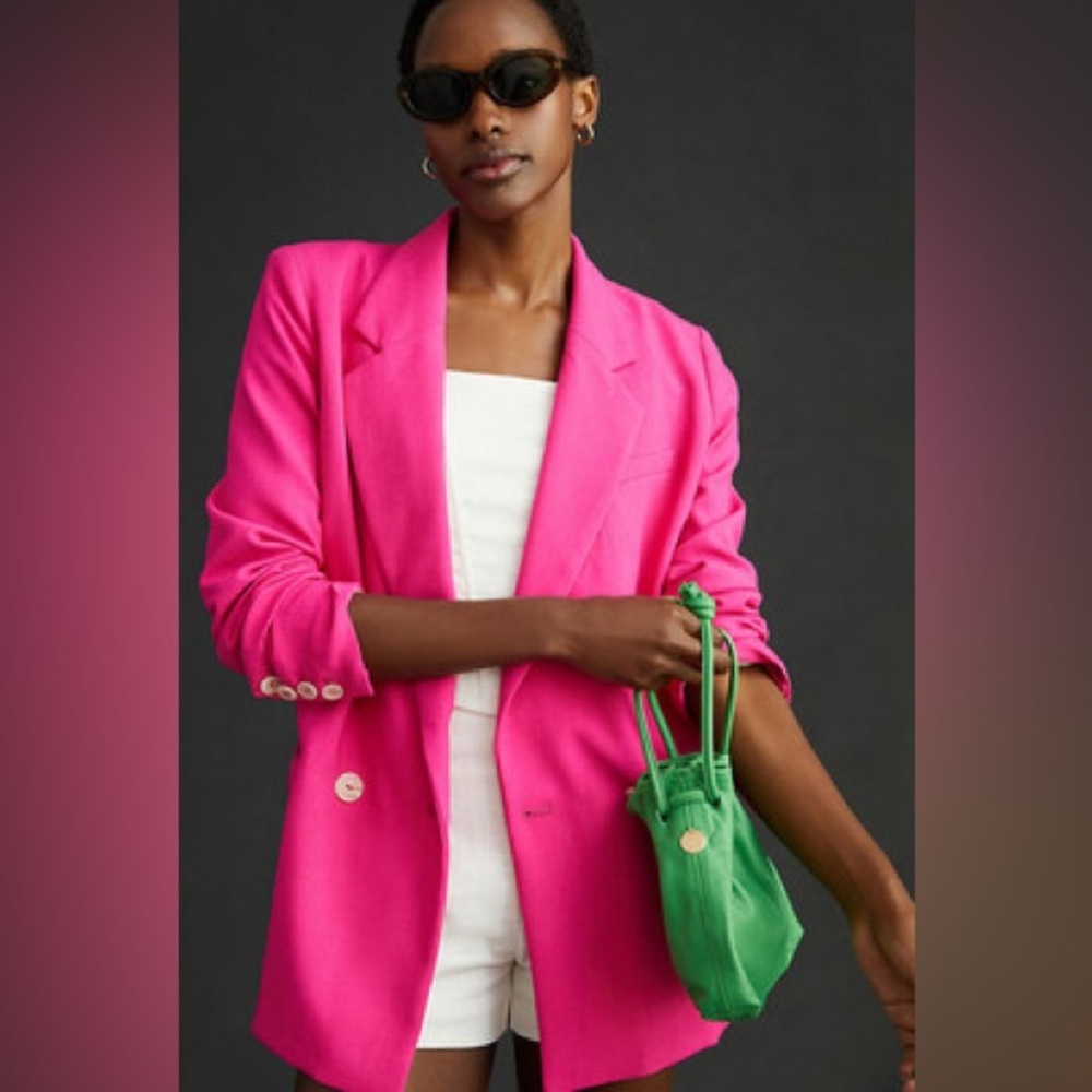 Anthropologie Maeve Double-Breasted    Blazer - 14, Hot Pink